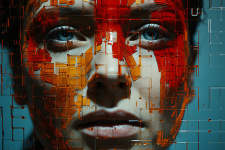 an image of a womans face made up of squaresの素材