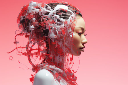an image of a womans head with wires attached to itの素材