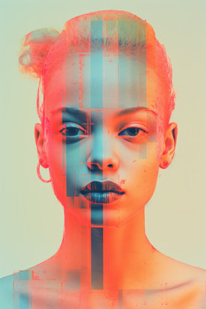 an image of a womans face with a colorful backgroundの素材