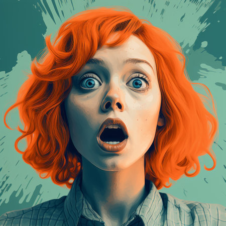 an orange haired woman with a shocked expression on her faceの素材