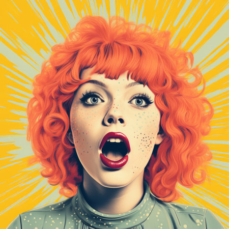 an orange haired woman with a shocked expression on her faceの素材