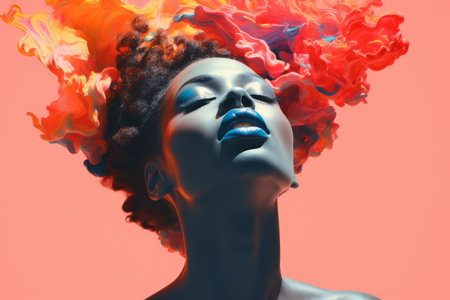 beautiful african american woman with colorful hair and makeupの素材