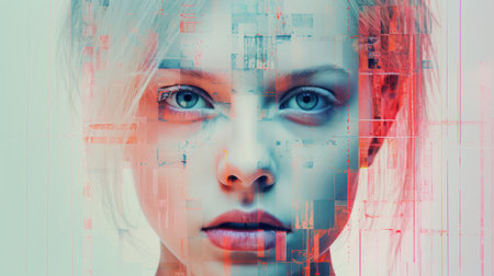 an image of a womans face with an abstract backgroundの素材