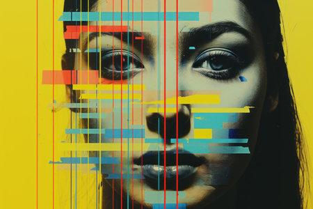 an image of a womans face with colorful linesの素材