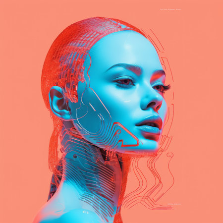 an image of a womans face with a robot headの素材