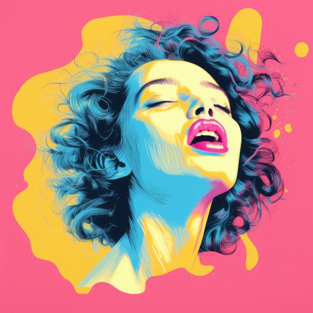 pop art illustration of a womans face on a pink backgroundの素材