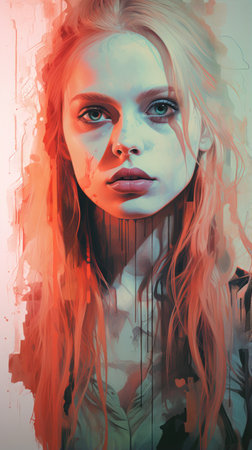 a digital painting of a woman with red hairの素材