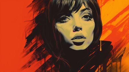 a digital painting of a woman with dark hairの素材