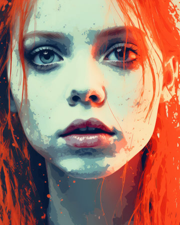 a painting of a woman with red hair and blue eyesの素材