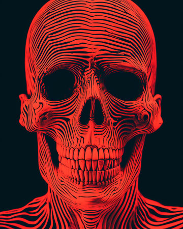 a red and black skull on a black backgroundの素材