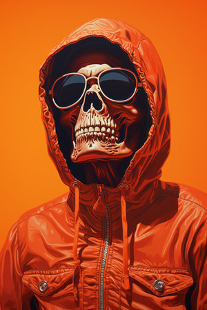 a skull wearing sunglasses and an orange hoodieの素材