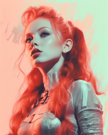 a woman with red hair and a ponytailの素材