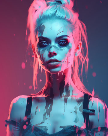 a woman with makeup and paint on her faceの素材