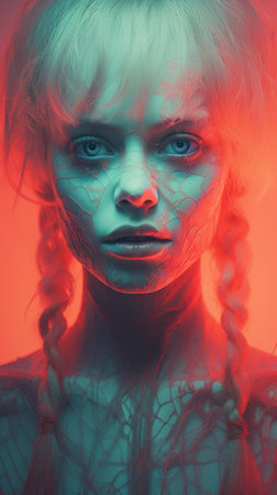 a woman with red hair and blue eyesの素材