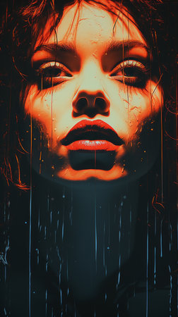 a womans face with rain drops on itの素材