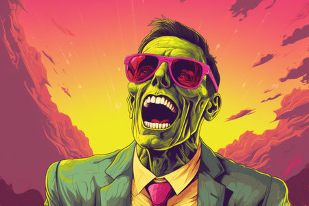 an illustration of a zombie wearing sunglasses and a suitの素材