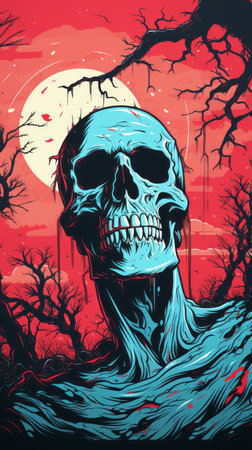 an illustration of a zombie with blood dripping from its headの素材