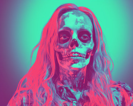 an image of a woman with a skull makeup on her faceの素材