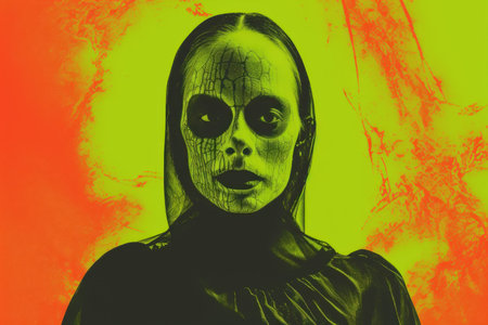 an image of a woman in a black dress with a skull faceの素材