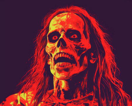 an image of a zombie with long hair and red eyesの素材