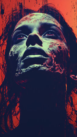 an image of a womans face with paint splatters on itの素材