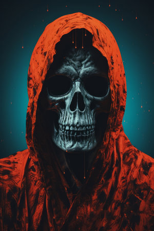 an image of a skull with a red hood on itの素材