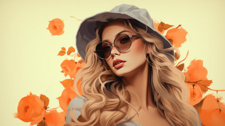 a beautiful blonde woman in a hat and sunglassesの素材