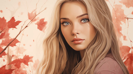 a painting of a beautiful blonde woman with blue eyesの素材