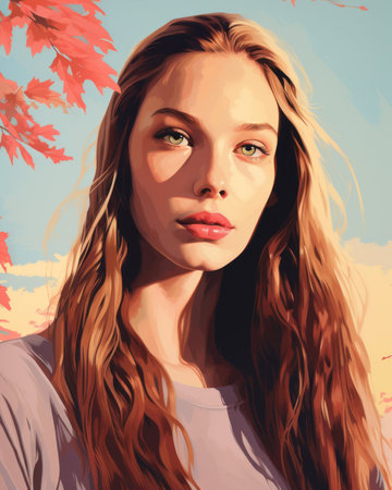 a digital painting of a woman with long hairの素材