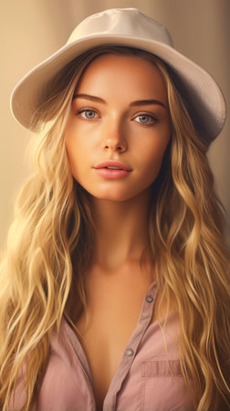 a beautiful blonde woman in a hatの素材