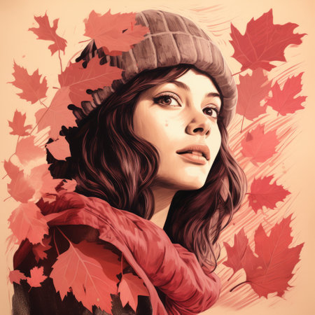 a digital painting of a woman wearing a hat and scarfの素材