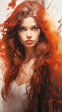 a digital painting of a woman with long red hairの素材