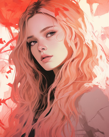 a painting of a beautiful woman with long hairの素材