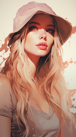 a digital painting of a woman wearing a hatの素材