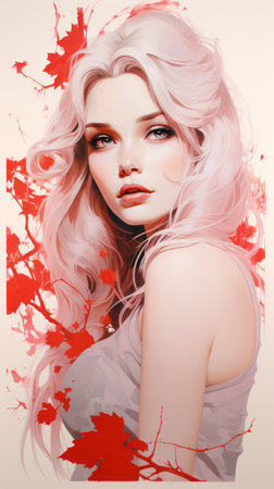 a digital painting of a beautiful woman with red hairの素材