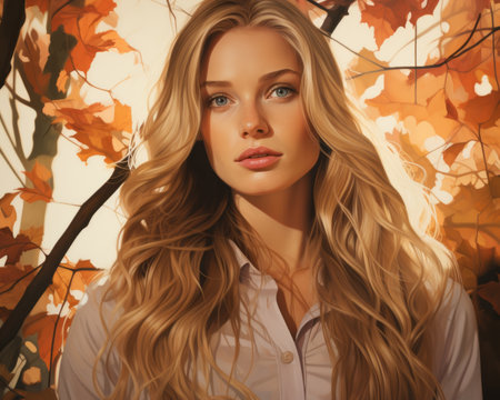 a painting of a beautiful woman with long hairの素材
