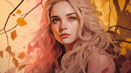 a painting of a beautiful woman with long blonde hair and blue eyesの素材