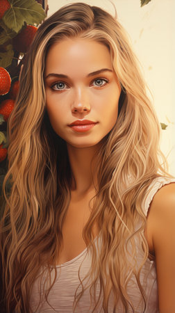 a painting of a beautiful young woman with long blonde hairの素材