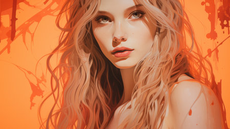 a painting of a beautiful woman with long hairの素材