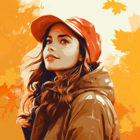 a painting of a woman in a hat and jacketの素材