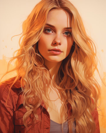 a digital painting of a woman with long blonde hairの素材