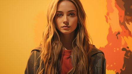 a girl with long hair and a red shirtの素材