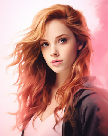 a painting of a beautiful woman with long red hairの素材