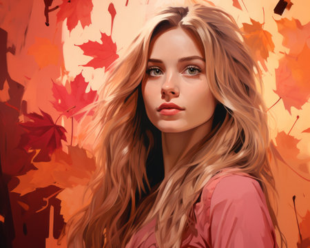 a painting of a beautiful young woman with long hairの素材