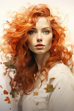 a digital painting of a woman with long red hairの素材