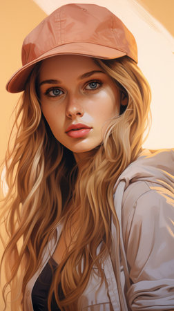 a digital painting of a woman wearing a hatの素材
