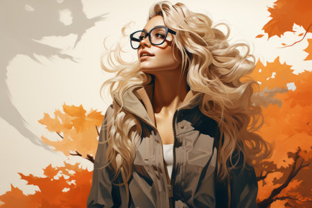 a painting of a woman with glasses and a jacketの素材
