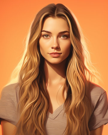 a digital painting of a woman with long wavy hairの素材