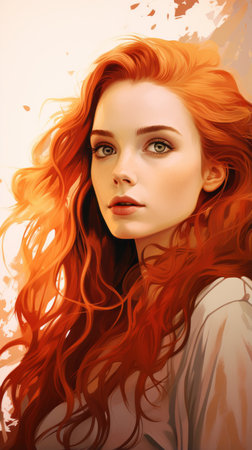 a beautiful red haired woman with long wavy hairの素材