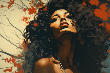 a painting of a woman with curly hairの素材